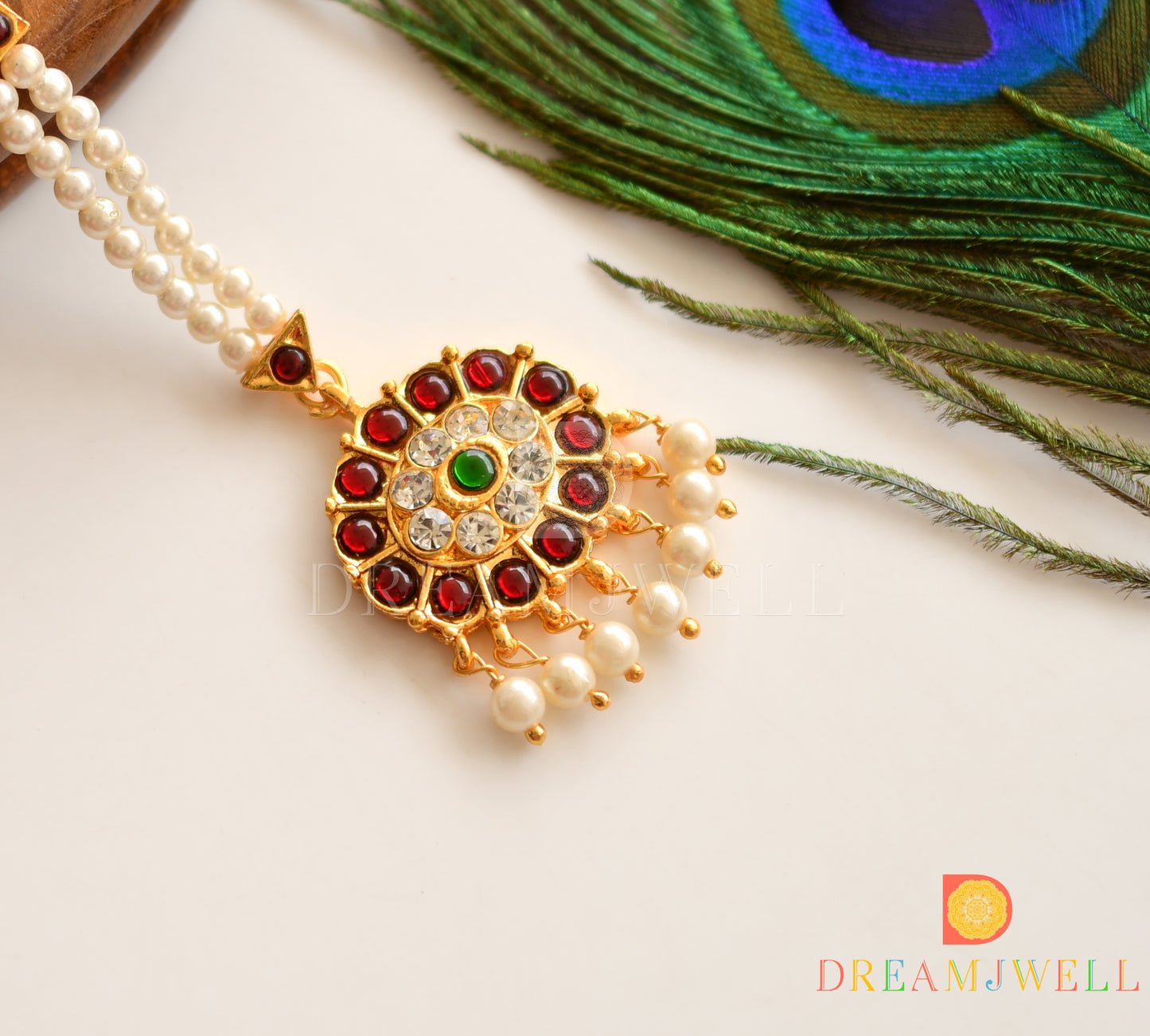 Gold Tone Multi Color Pearl Designer Maang Tikka dj-29712