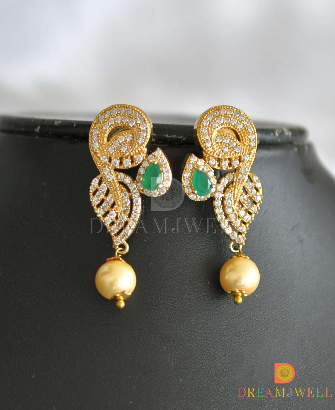 Gold tone  green-white pearl necklace set dj-01419