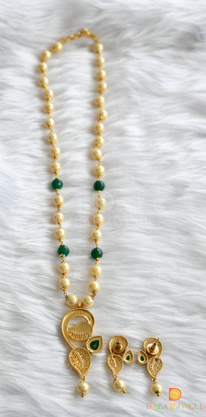 Gold tone  green-white pearl necklace set dj-01419