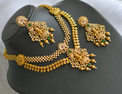 Matte finish ruby-emerald-white Lakshmi double layer necklace set dj-38625