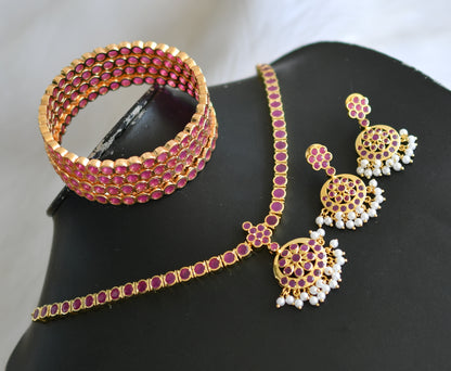 Gold tone ruby south Indian style attigai/necklace set with set of 4 Bangles