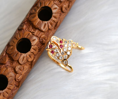 Gold tone white-ruby vanki finger ring dj-40005