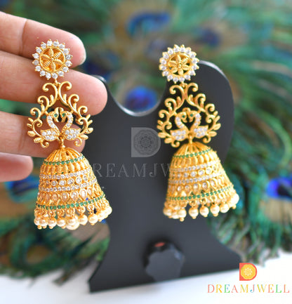 Gold tone Cz white-emerald peacock Jhumkka dj-20979