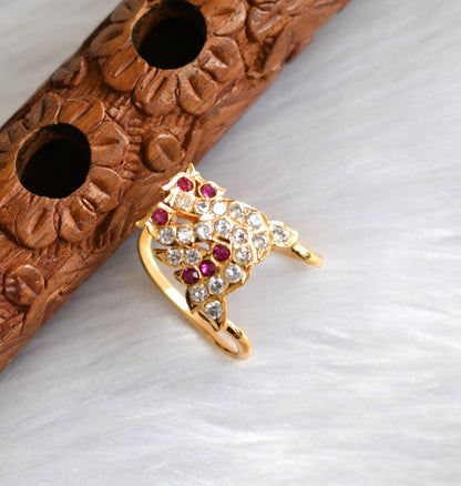 Gold tone white-ruby vanki finger ring dj-40006