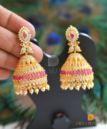 Gold tone Cz ruby-white big Jhumkka dj-20977