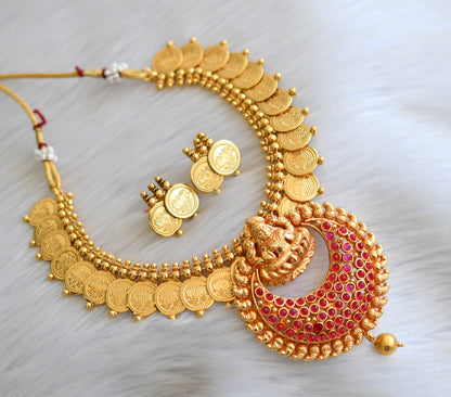 Gold tone kemp Lakshmi pendant Lotus coin necklace set dj-40934