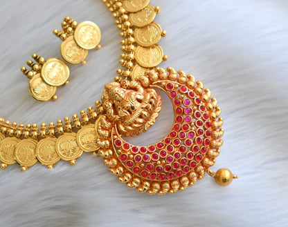 Gold tone kemp Lakshmi pendant Lotus coin necklace set dj-40934