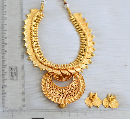 Gold tone kemp Lakshmi pendant Lotus coin necklace set dj-40934