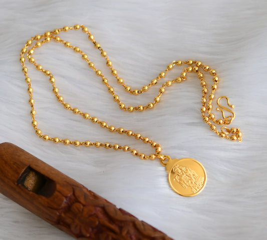 Gold tone Radhe-Krishna round pendant with chain dj-39387