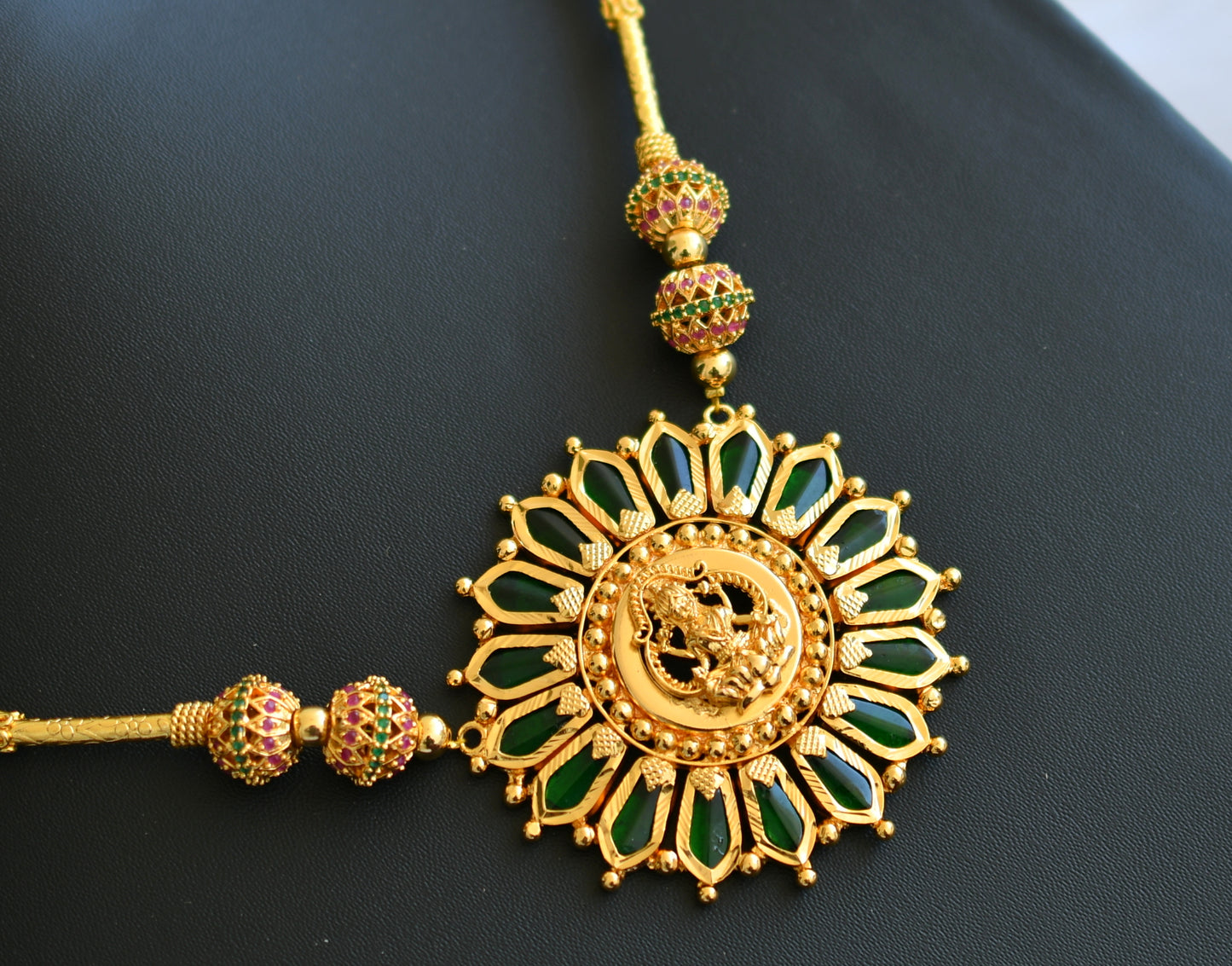 Gold tone ruby-green beads Lakshmi Nagapadam Kerala style necklace dj-40928