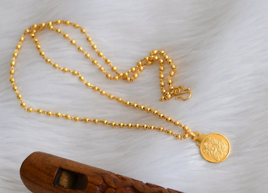 Gold tone Shiva-Parvathi round pendant with chain dj-39389