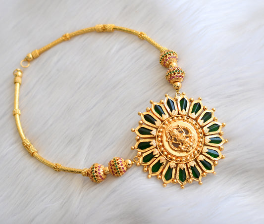 Gold tone ruby-green beads Lakshmi Nagapadam Kerala style necklace dj-40928