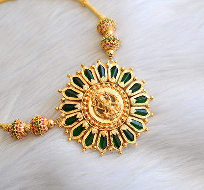 Gold tone ruby-green beads Lakshmi Nagapadam Kerala style necklace dj-40928