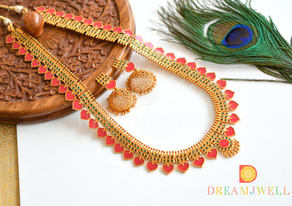 Matte finish Palakka Red-Green  Kerala style haar set dj-36254