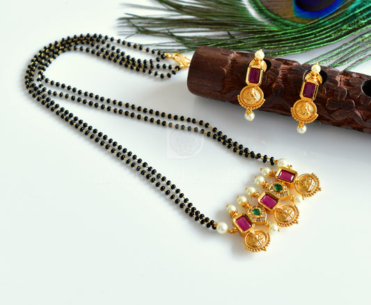 Gold tone Ruby-emerald-white Lakshmi designer mangalsutra set dj-35441