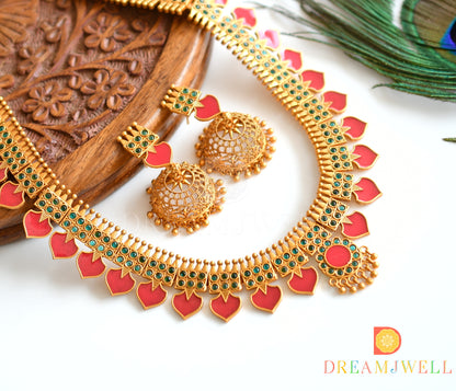 Matte finish Palakka Red-Green  Kerala style haar set dj-36254