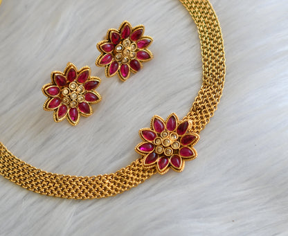 Antique gold tone ruby-gold stone flower choker necklace set dj-40936