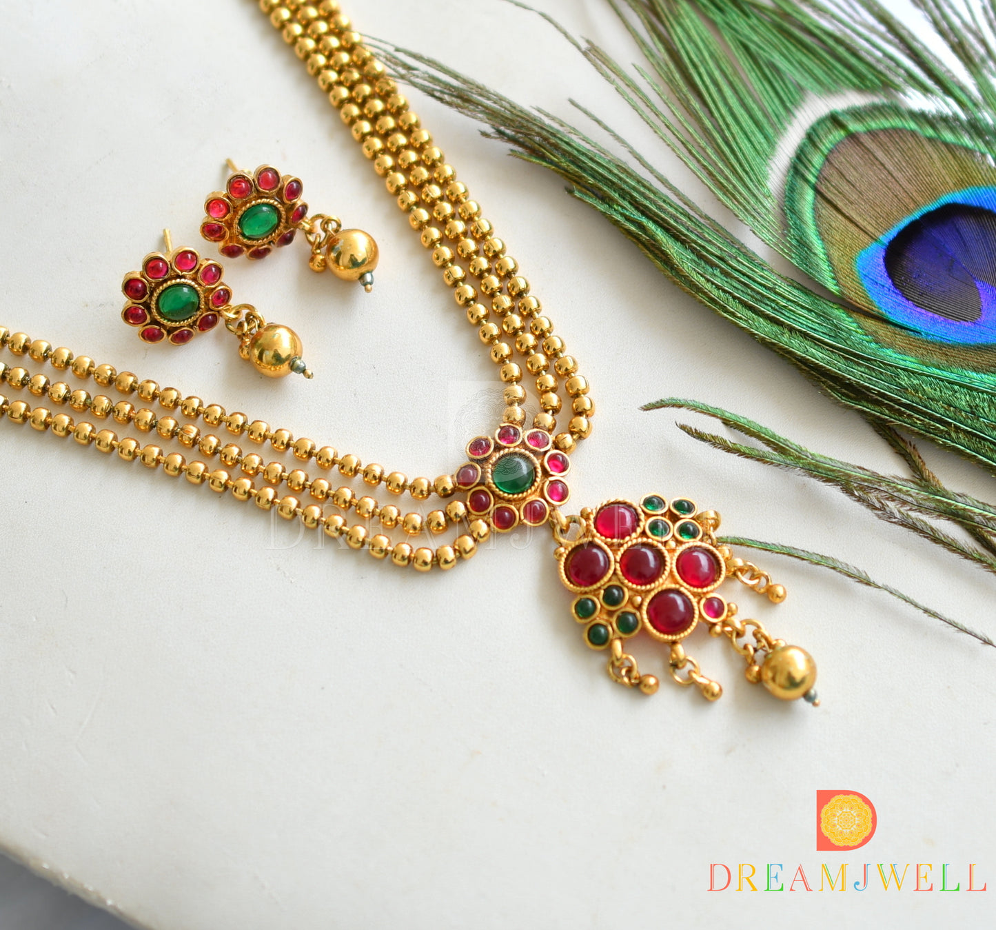 Antique multi layer kemp-green necklace set dj-26632