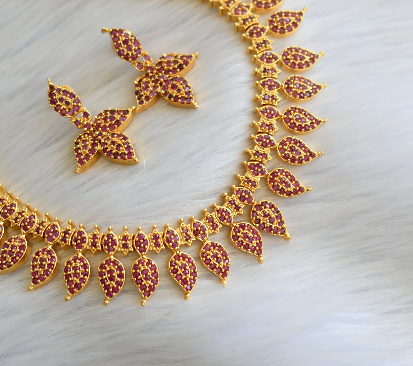 Gold tone ruby mango Necklace set dj-40937