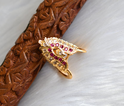 Products Gold tone ad white-ruby vanki finger ring dj-40013