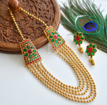 Antique Multi Layer Kemp-green Mugappu Necklace Set dj-16913