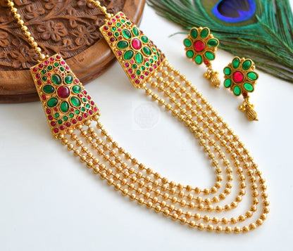 Antique Multi Layer Kemp-green Mugappu Necklace Set dj-16913