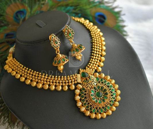 Antique gold tone Green Necklace Set -dj12131