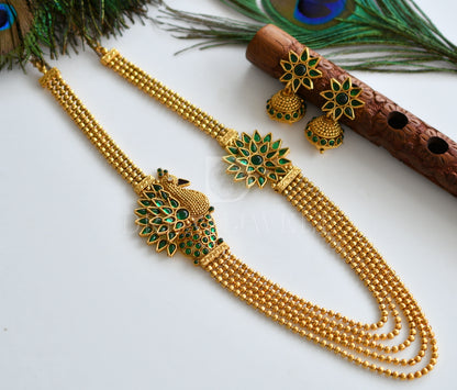 Antique Multilayer Green Peacock Mugappu Necklace Set dj-16756