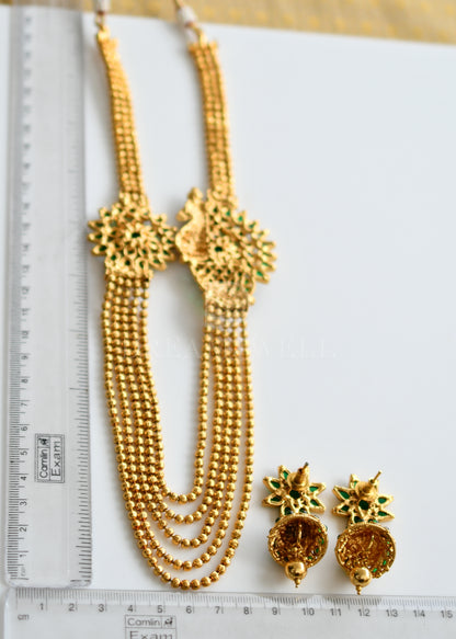 Antique Multilayer Green Peacock Mugappu Necklace Set dj-16756