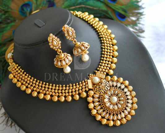 Antique gold tone Pearl Necklace Set -dj12133