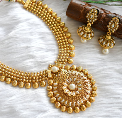 Antique gold tone Pearl Necklace Set -dj12133