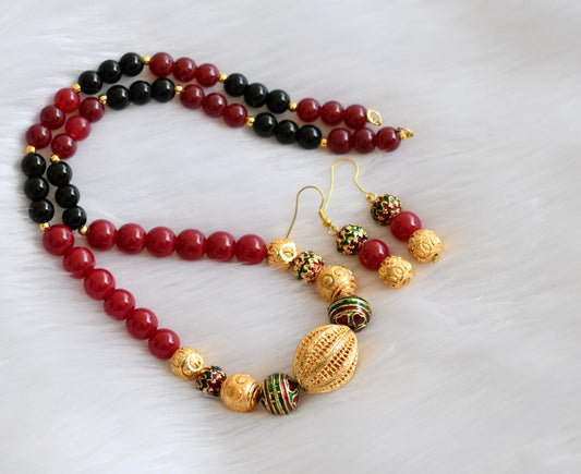 Handmade black-red beaded necklace set dj-01326