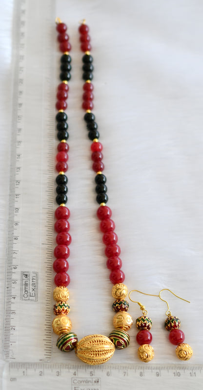 Handmade black-red beaded necklace set dj-01326