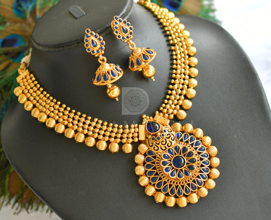 Antique gold tone Blue Necklace Set -dj12132