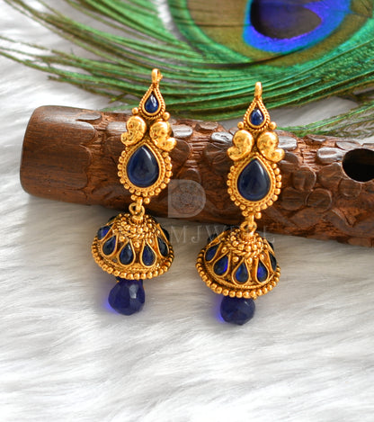 Antique gold tone Blue Bali Pendant Necklace Set dj-16635