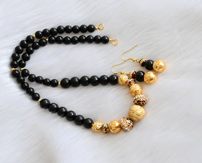 Handmade black beaded necklace set dj-01327