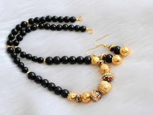 Handmade black beaded necklace set dj-01327