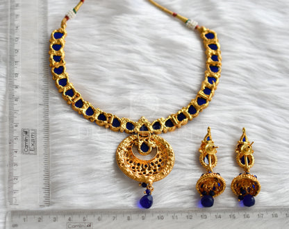 Antique gold tone Blue Bali Pendant Necklace Set dj-16635