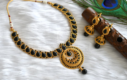 Antique gold tone Black bali pendant Necklace Set dj-16634