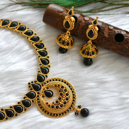 Antique gold tone Black bali pendant Necklace Set dj-16634