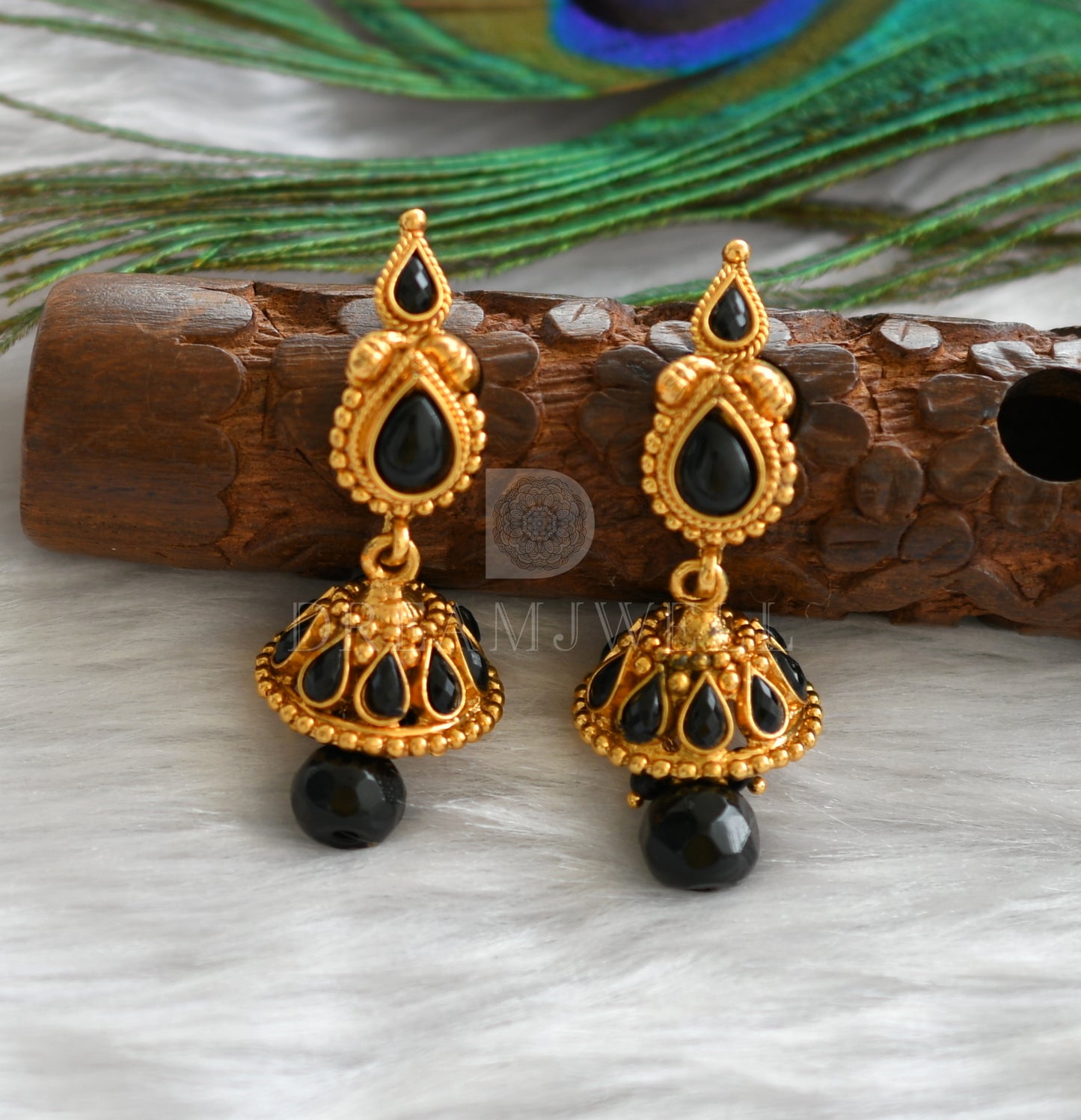 Antique gold tone Black bali pendant Necklace Set dj-16634