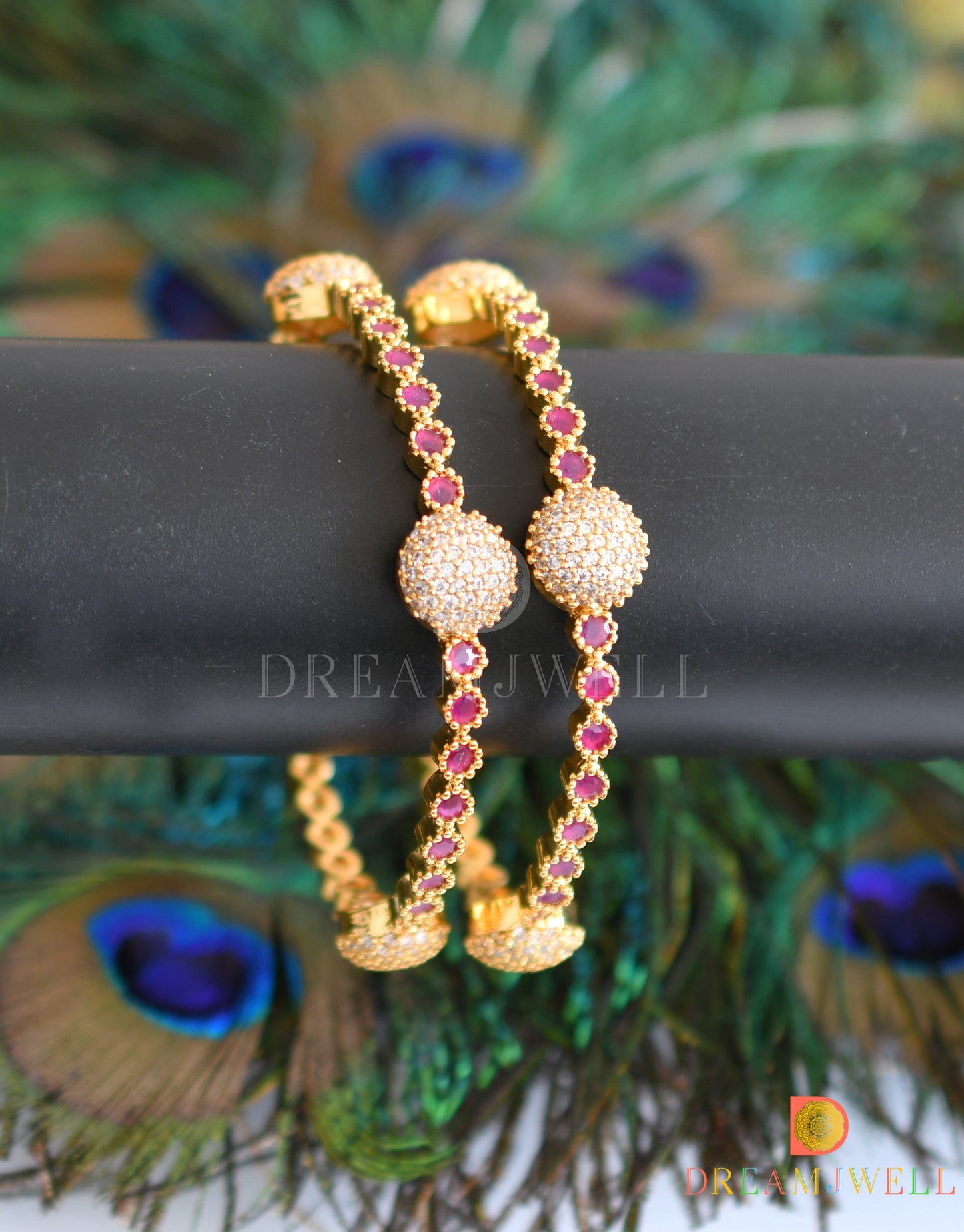 Gold tone cz ruby-white set of 2 Bangles