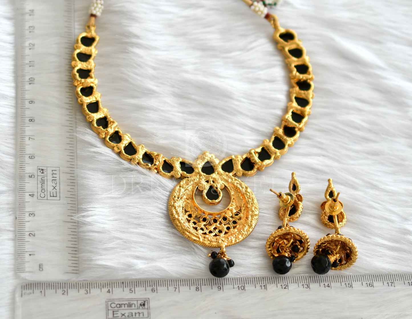 Antique gold tone Black bali pendant Necklace Set dj-16634