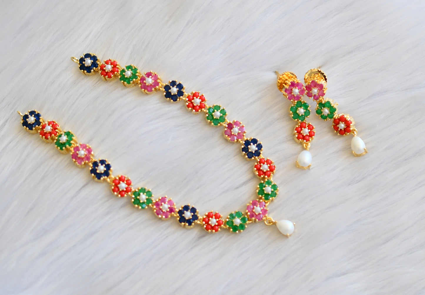 Gold tone navarathna stone Nakshatra necklace set dj-40965