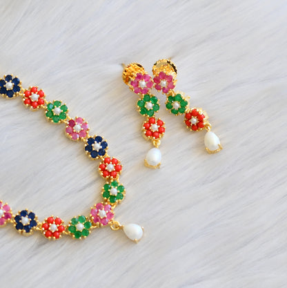 Gold tone navarathna stone Nakshatra necklace set dj-40965