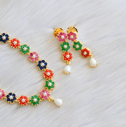 Gold tone navarathna stone Nakshatra necklace set dj-40965