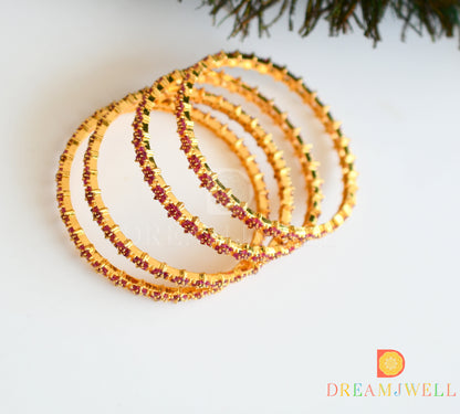 Gold tone ruby nakshatra set of 4 Bangles