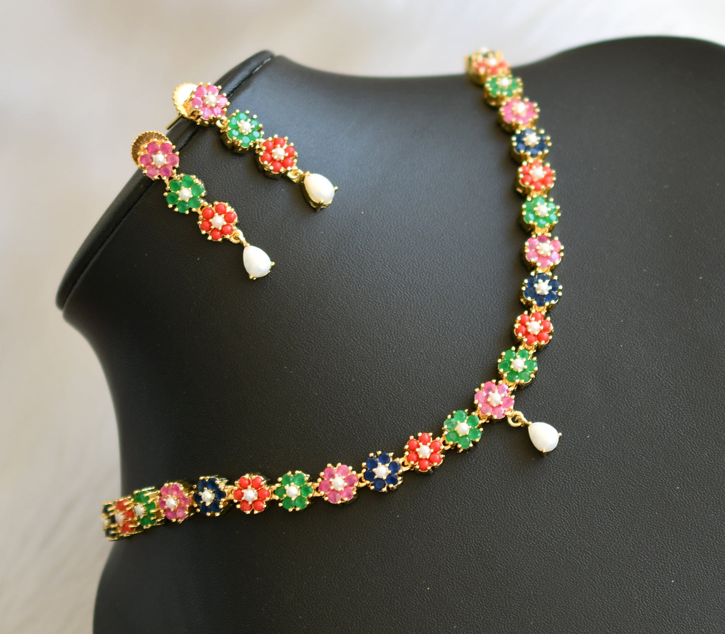 Gold tone navarathna stone Nakshatra necklace set dj-40965