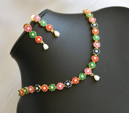 Gold tone navarathna stone Nakshatra necklace set dj-40965