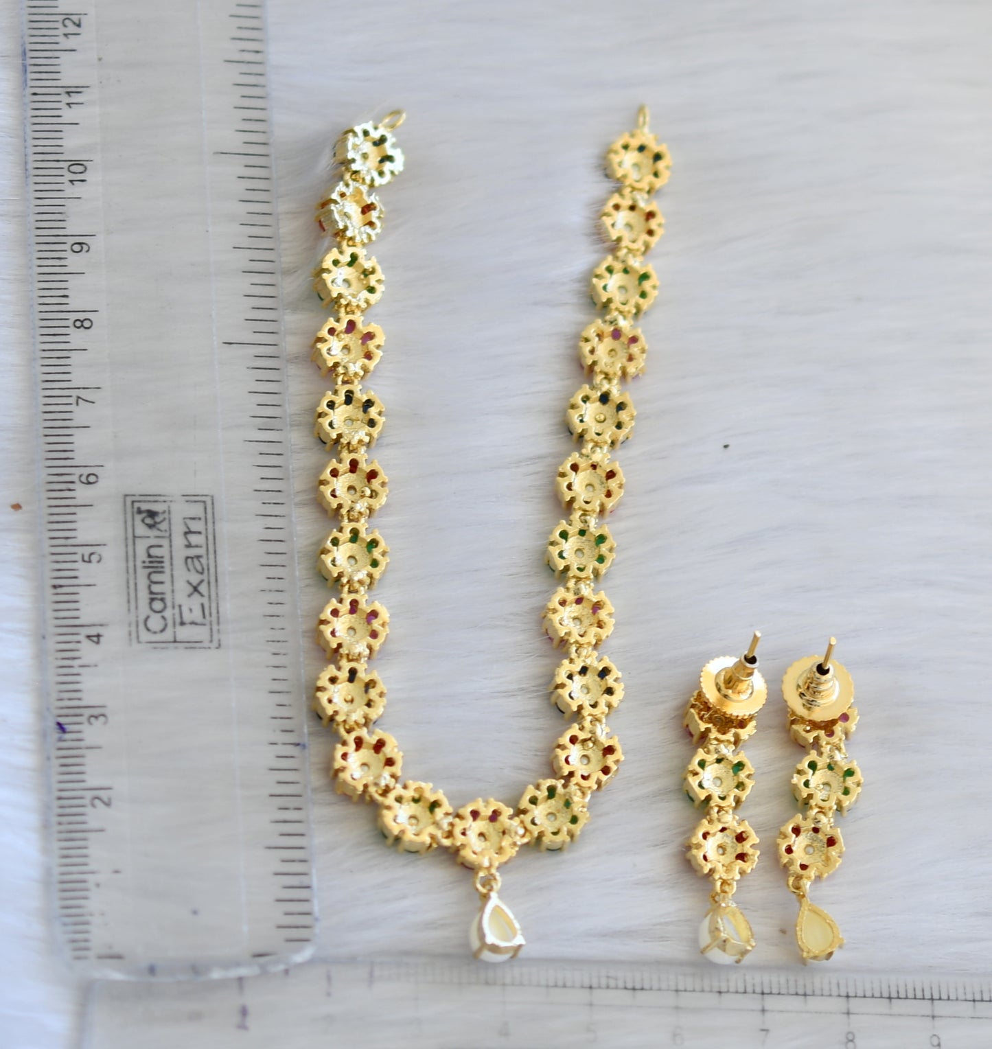 Gold tone navarathna stone Nakshatra necklace set dj-40965